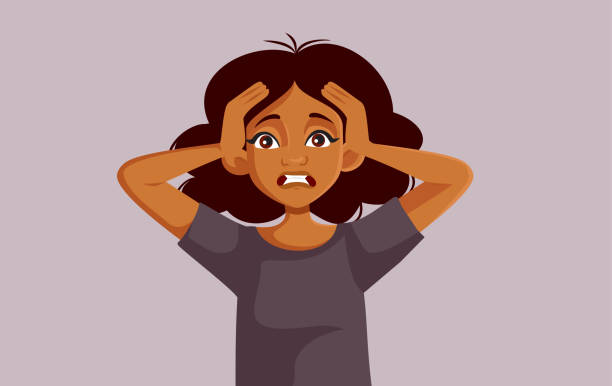 Exasperated Desperate Woman Vector Cartoon Illustration Stressed young person feeling frustrated having a panic attack impatient woman stock illustrations