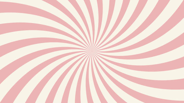 핑크 선버스트 또는 스타버스트와 복고풍 배경. 빈티지 컬러 팔레트와 소용돌이 줄무늬 패턴. 60 년대의 벡터 그림입니다. - spectrum sunbeam color image sunlight stock illustrations