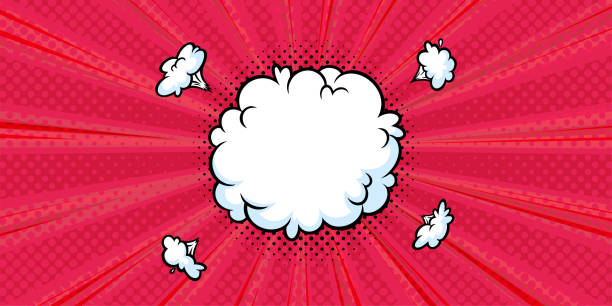 überraschende boom-wolke im halbtonhintergrund für verkäufe und promotionen. bannervorlage für überraschungen und platzende ereignisse. vektor-illustration - breaking wind audio stock-grafiken, -clipart, -cartoons und -symbole