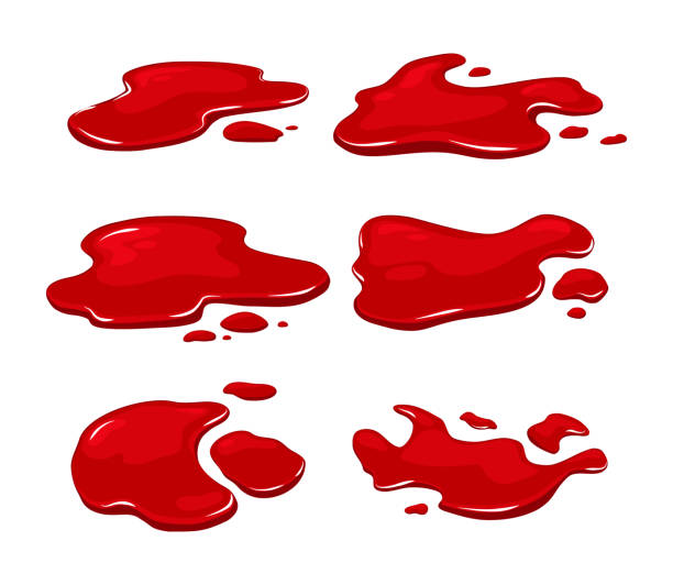 blutvergießen auf einem weißen isolierten hintergrund. rote farbpfütze. vektor-cartoon-illustration. - pfütze stock-grafiken, -clipart, -cartoons und -symbole