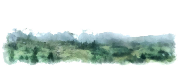 Mountain watercolor vector wide illustration. Landscape border or background Mountain watercolor vector wide illustration. Landscape border isolated watercolor painting landscapes stock illustrations