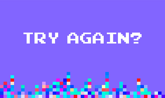 8-bit style design of try again message. Vector retro gaming
