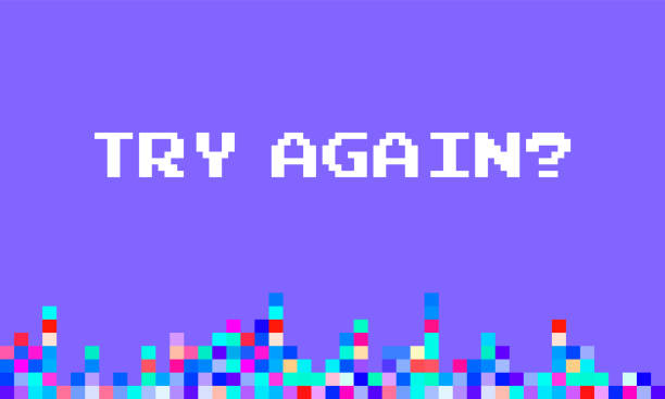 8-bit style design of try again message. Vector retro gaming illustration 8-bit style design of try again message. Vector retro gaming technology backgrounds video stock illustrations