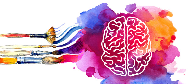 Vector colorful watercolor brain, creativity concept