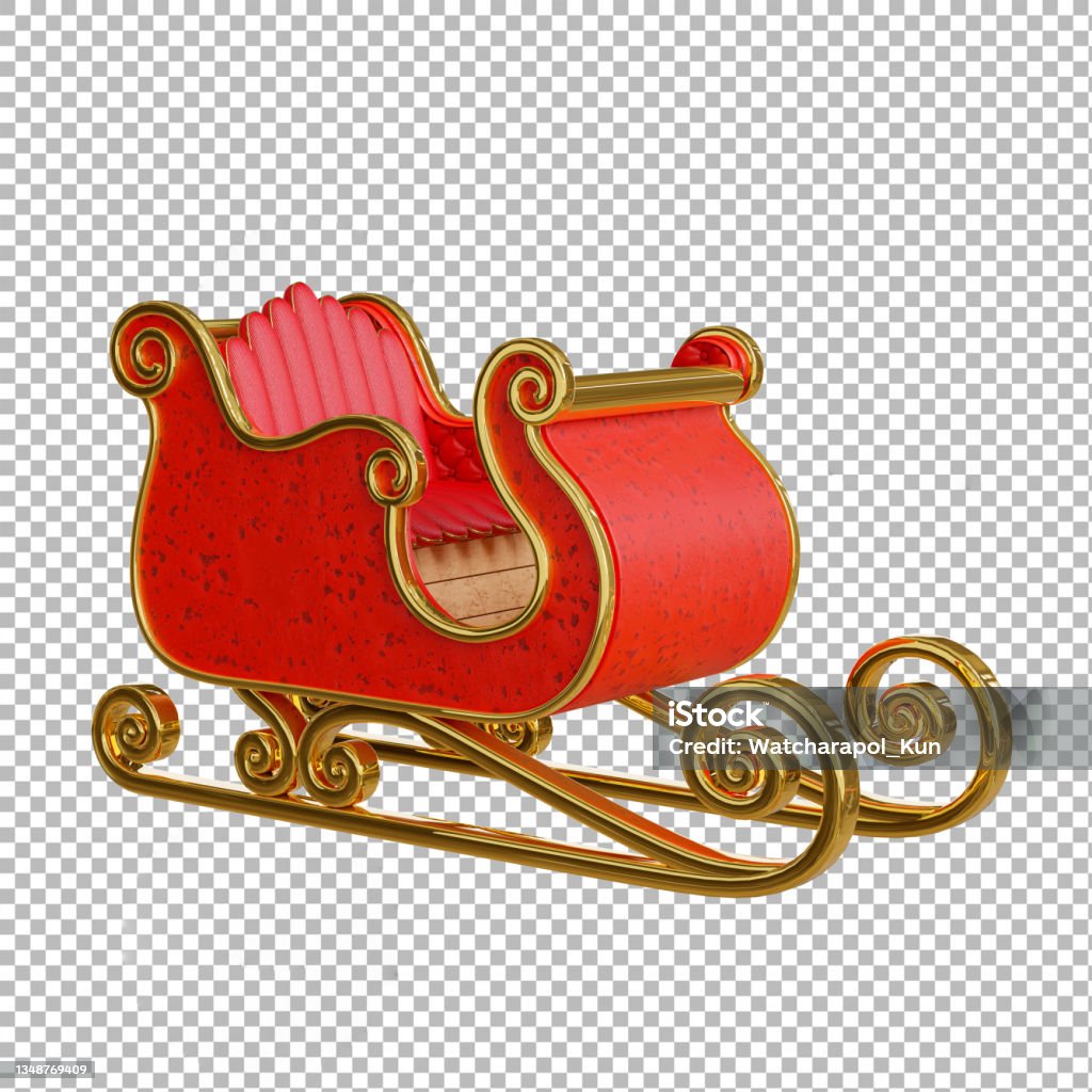 christmas sleigh on transparent background 3d render of christmas sleigh on transparent background Animal Sleigh Stock Photo