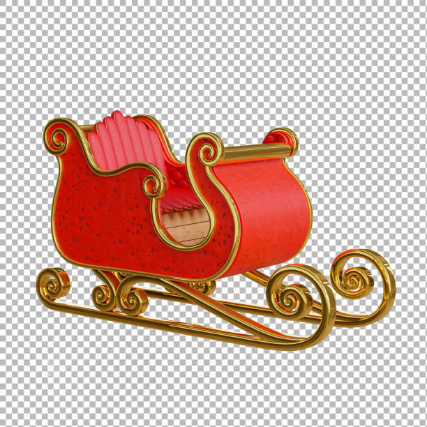 christmas sleigh on transparent background 3d render of christmas sleigh on transparent background religious saint stock pictures, royalty-free photos & images