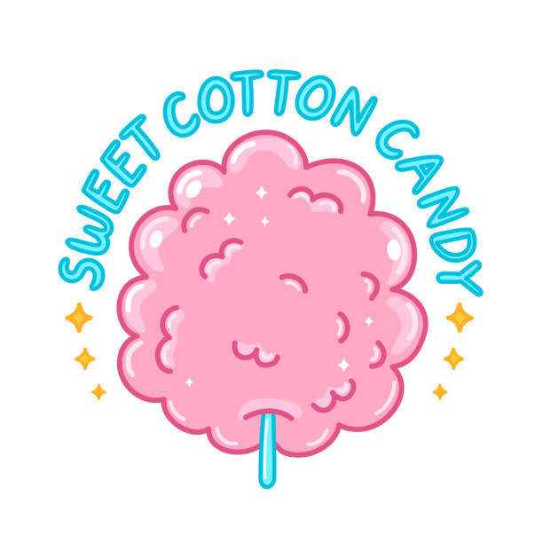 Cute funny sweet pink cotton sugar candy. Vector hand drawn cartoon illustration sticker logo icon. Isolated on white background. Sweet sugar cotton candy logo concept Cute funny sweet pink cotton sugar candy. Vector hand drawn cartoon illustration sticker logo icon. Isolated on white background. Sweet sugar cotton candy logo concept candyfloss stock illustrations
