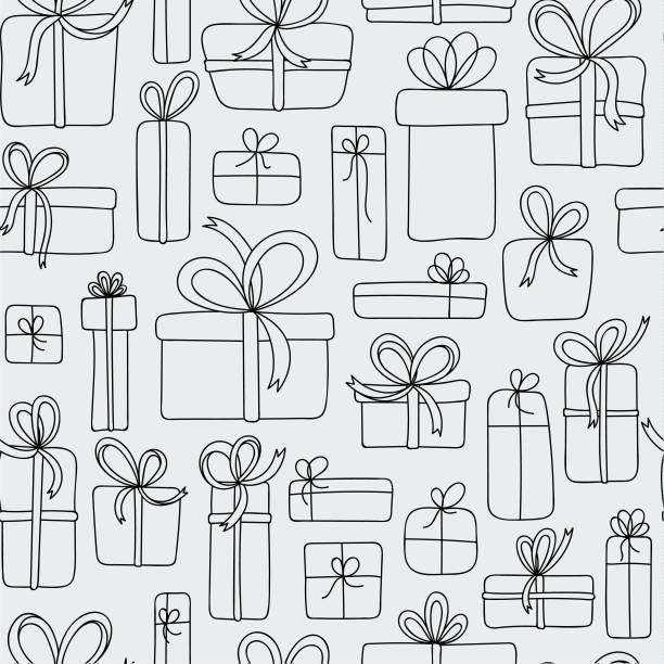 бесшовный подарочный рисунок каракуля - wrapping paper illustrations stock illustrations