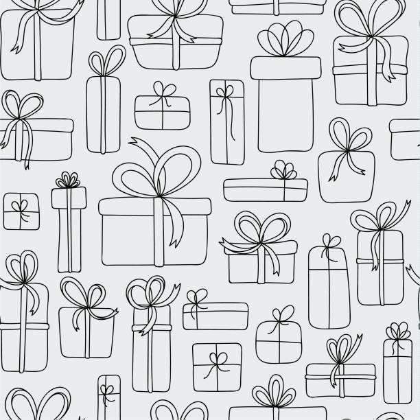 seamless gift doodle pattern - hediye illüstrasyonlar stock illustrations