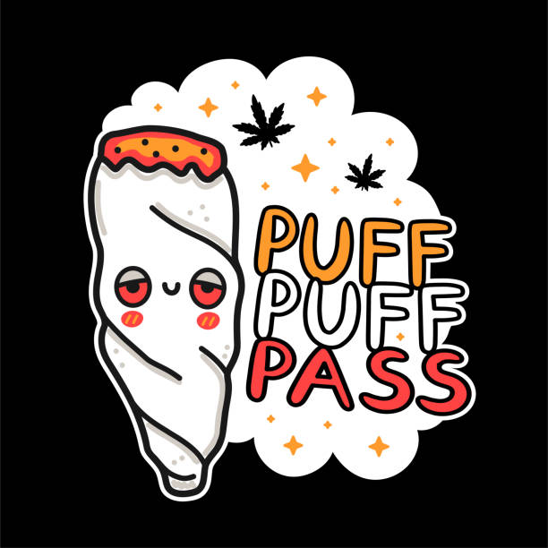 Cute Funny Weed Joint Character Puff Puff Pass Quote Slogan Vector