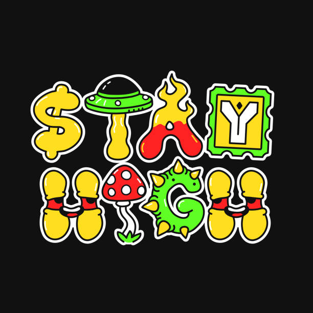 Stay high slogan,trippy psychedelic style letters.Vector hand drawn doodle cartoon character illustration.Funny cool trippy letters,stay high phrase,420, acid fashion print for t-shirt,poster concept Stay high slogan,trippy psychedelic style letters.Vector hand drawn doodle cartoon character illustration.Funny cool trippy letters,stay high phrase,420, acid fashion print for t-shirt,poster concept pitter stock illustrations