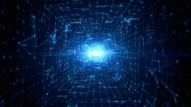 istock Tunnel Sci-Fi Digital Cyberspace, Digital Data Network and Blockchain Connections. Technology Digital Data Background Concept. 3d rendering 1348795112