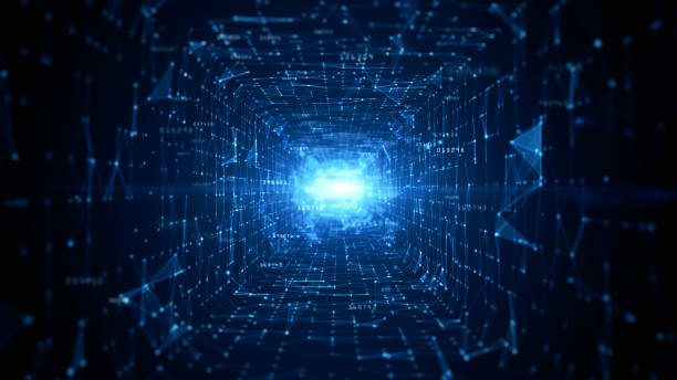 istock Tunnel Sci-Fi Digital Cyberspace, Digital Data Network and Blockchain Connections. Technology Digital Data Background Concept. 3d rendering 1348795116