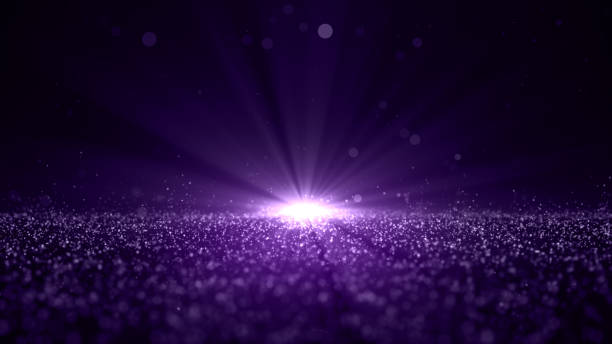istock Digital particles in a purple abstract background swirl with bokeh and light. 3d rendering 1348795131