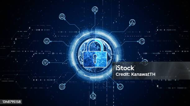 Hud Padlock Icon Cyber Security Digital Data Network Protection Future Technology Digital Data Network Connection Background Concept 3d Rendering Stock Photo - Download Image Now