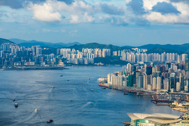 istock Sunset over Victoria Harbor hong kong 1348816390