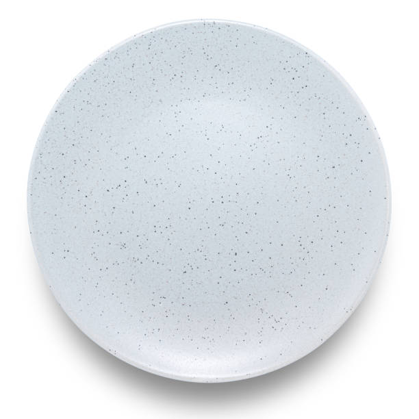 istock Grey circle ceramics plate isolated on white background. 1348816975