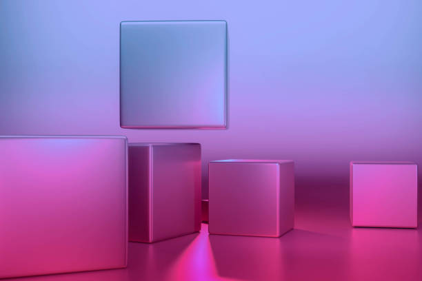 istock Empty podium or pedestal display on colorful background with box stand concept. Podium for brand promotion product, 3d render digital 1348817135