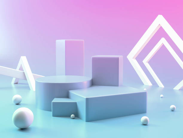 istock shelf beyond imaginatio 3d rose gold .Abstract primitive shapes on light blue background. 3d illustration. 3d rendering. 1348817205