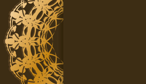 istock Brown banner with abstract gold ornament and place for logo or text 1348829998