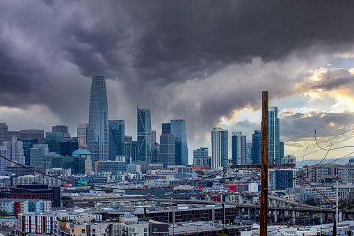 An image taken from Potrero Hill, looking towards Downtown San Francisco, California on a stormy day. (Photoshop work has been done on this image)