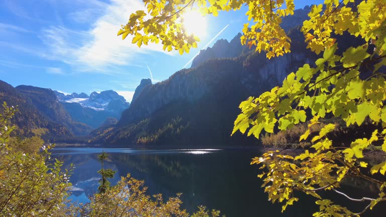 Famous lake Gosausee and mount Dachstein, Salzkammergut, Austria, in autumn
