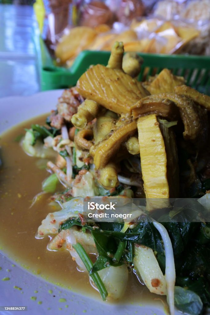 Lontong filled with tripe, a typical culinary from East Java, Indonesia (lontong babat) Asia Stock Photo