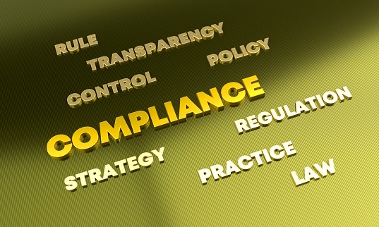 Compliance Word Cloud Concept. Planning and Strategy Concept.