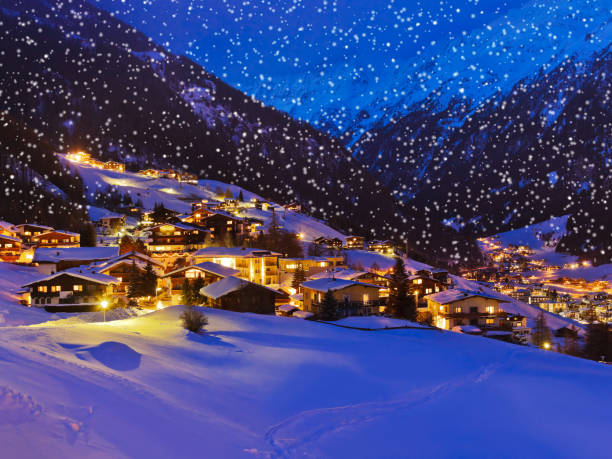 istock Mountains ski resort Solden Austria at sunset 1348837022