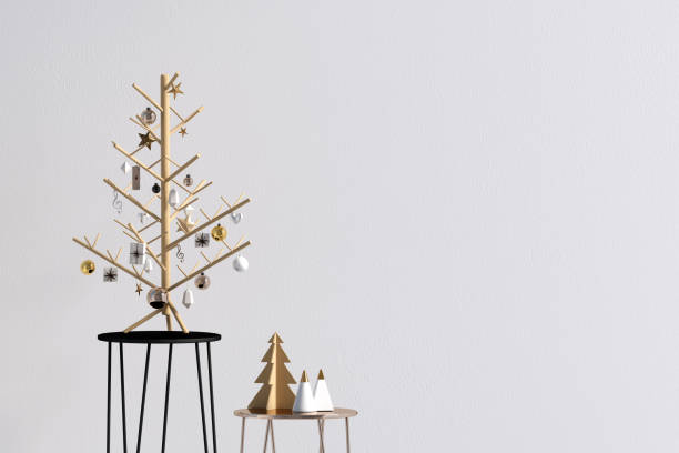 istock Modern Christmas interior with coffee table, Scandinavian style. Wall mock up. 3D illustration 1348837752