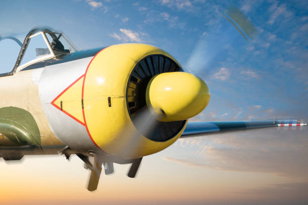 istock Small aircraft flying above in the blue sky 1348838037
