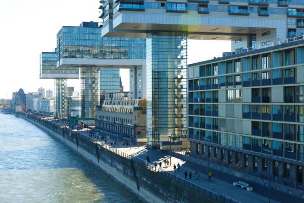 The Crane buildings, the heart of the Rheinauhafen, in autumnal lighting
