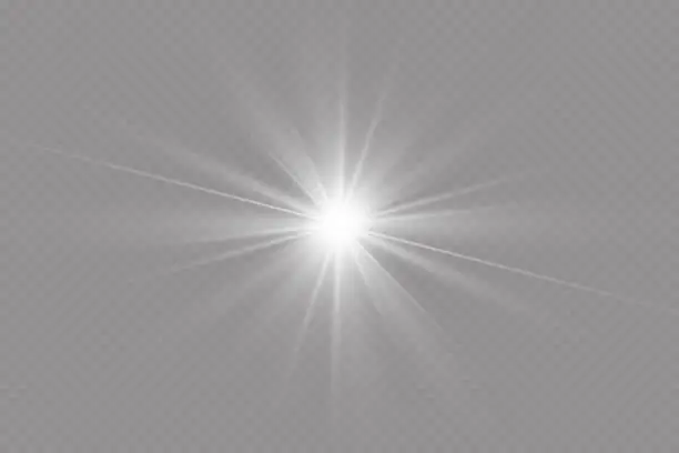 Vector illustration of Light effect. Bright Star. Light explodes on a transparent background. Bright sun.