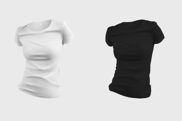 istock Womens clothing template, 3D rendering, front view, wrinkled t-shirt, isolated on background. 1348844945