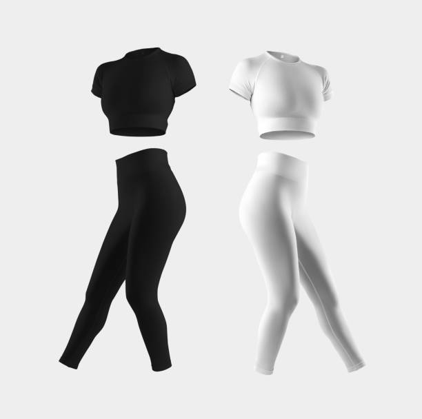 istock Stylish white, black womens sports suit template, isolated on background, 3D rendering, front, side view. 1348844964