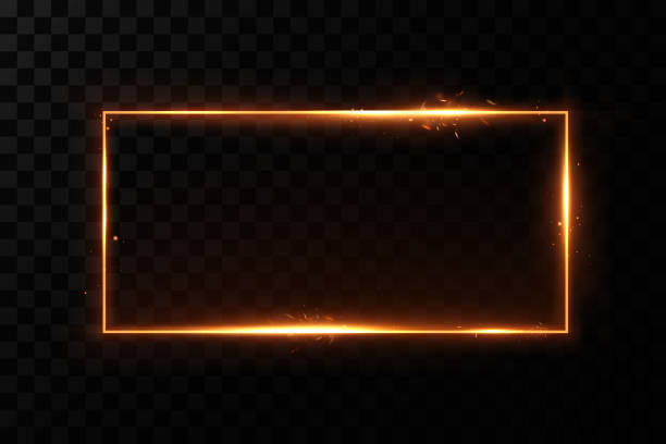istock Gold frame with fiery sparks. Gold frame with light effects. Shining banner. 1348845282