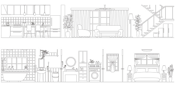 Line Drawing Vector Illustration Of The Interior Stock Illustration ...