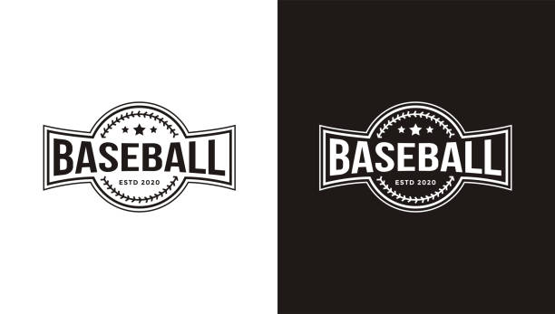 야구 벡터 일러스트의 흑백 배지 엠블럼 - baseball league stock illustrations