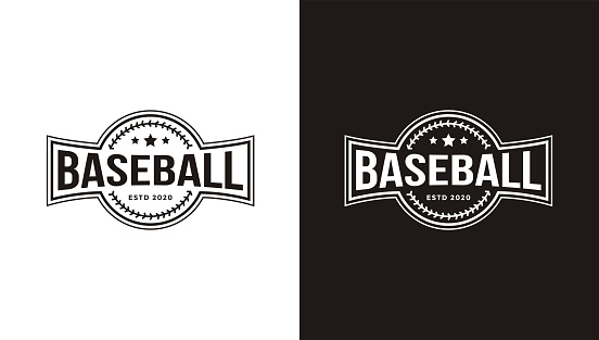 Black and white badge emblem of baseball vector illustration