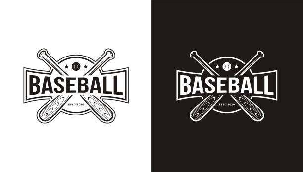 ●野球ベクトルイラストのブラック・ホワイトバッジエンブレム - baseball league点のイラスト素材／クリップアー�ト素材／マンガ素材／アイコン素材