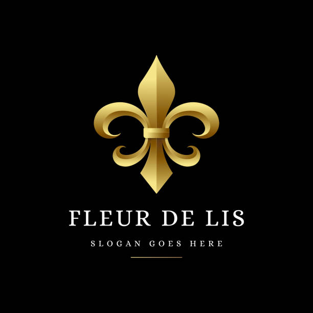 elegancki lineart fleur de lis ikona wektorowa na czarnym tle - lily fleur de lys king flower stock illustrations