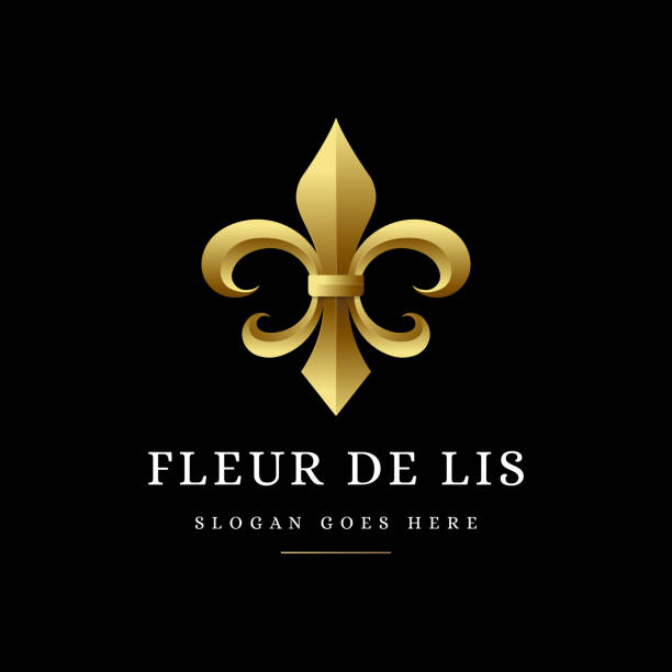 элегантный векторный значок lineart fleur de lis на черном фоне - lily fleur de lys king flower stock illustrations