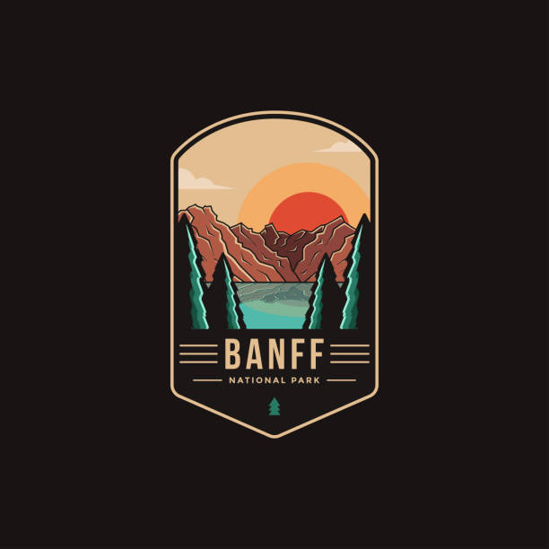 Emblem patch vector illustration of Banff National park on dark background