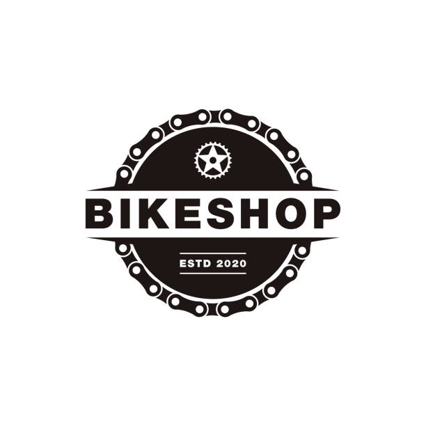 minimalistyczny emblemat odznaki rower, rower, sklep rowerowy, ikona klubu rowerowego ilustracja wektorowa z łańcuchami i koncepcją korby rowerowej. - cycling vest stock illustrations