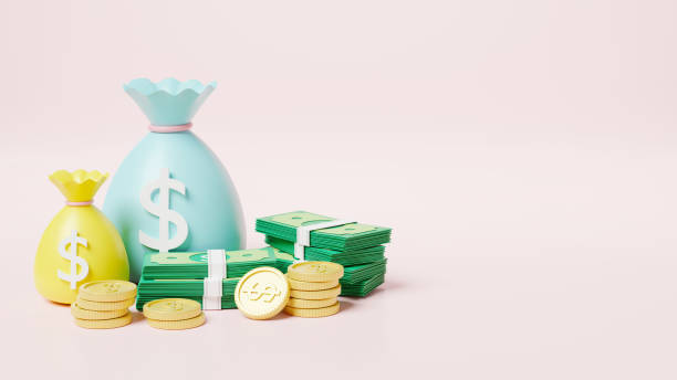 istock Money bag with stack coins and dollar banknote icon 1348849863
