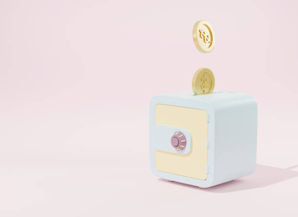 istock Coins money being put into isometric safe box on pink background 1348849870