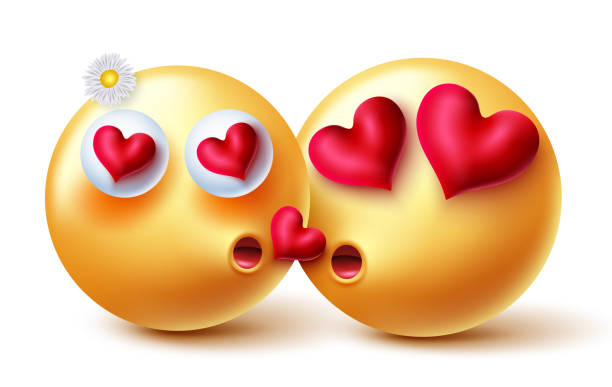 istock Emojis valentine lovers vector design. Emoji emoticon 3d inlove romantic kissing character with hearts elements for valentine kiss gesture couple characters concept. 1348853074