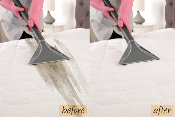 женщина дезинфицирует матрас пылесосом, крупным планом. до и после уборки - mattress cleaning vacuum cleaner housework стоковые фото и изображения