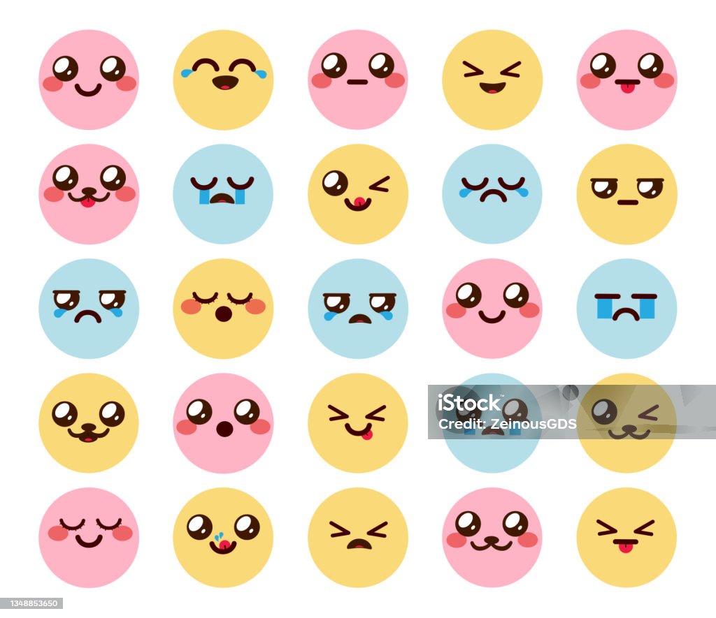Kawaii Emoji Chibi Vector Set Emoticon Cute Cartoon Emojis ...