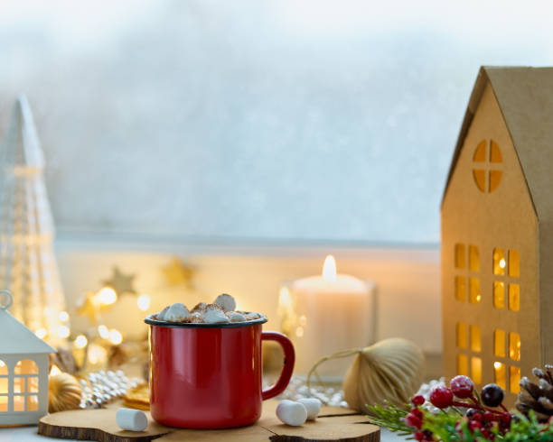 istock Hot chocolate with marshmallows in mug. Christmas decor. Winter holiday concept 1348853659